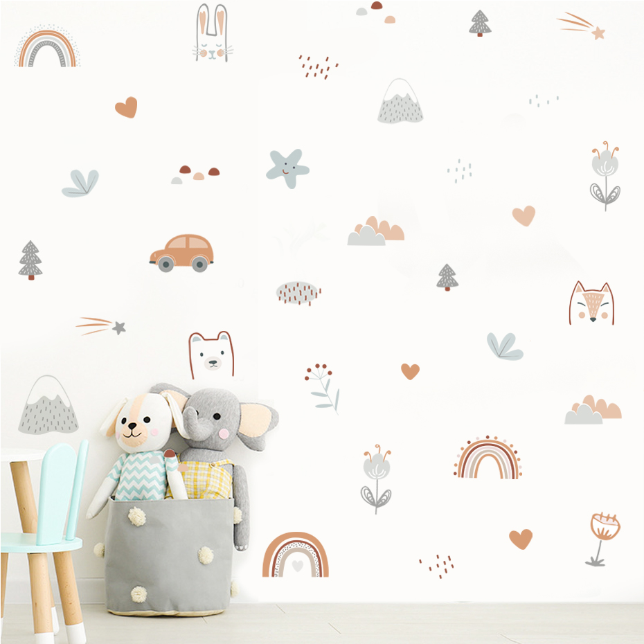 Home Cinema Room - Cartoon Rainbow Animals Faces Star Watercolor