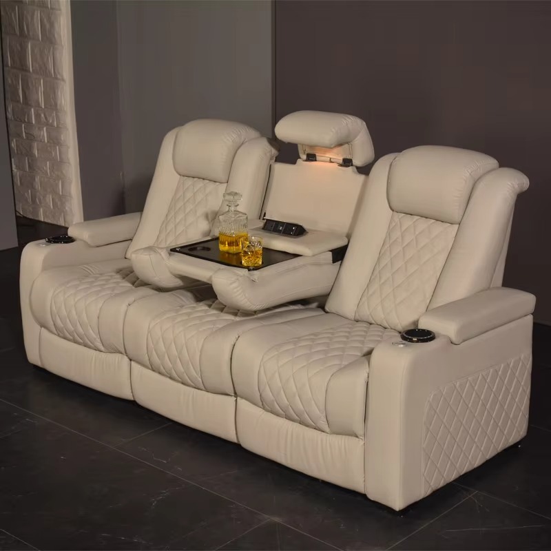 Home Cinema Recliner Chairs - White Color 3seater Electric Cinema Sofa